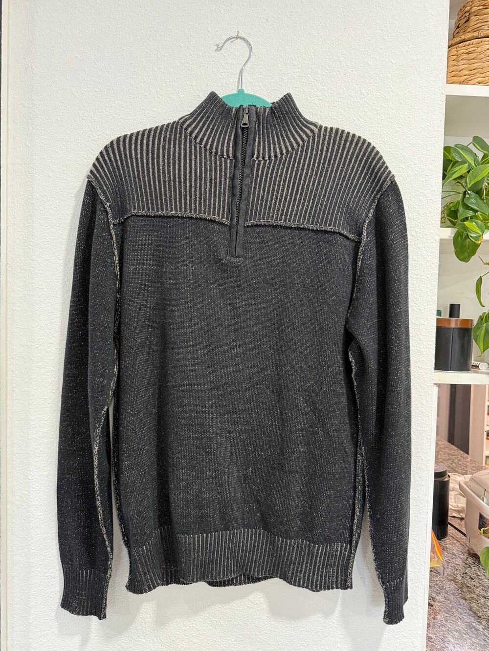 BKE Men's Black Gray 100% Cotton Quarter Zip Sweater Size M